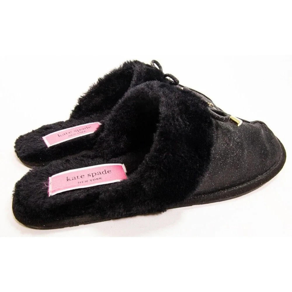 Kate Spade Lacey Glitter Slippers Slip-on Flats Bow Women's Size 9B Black